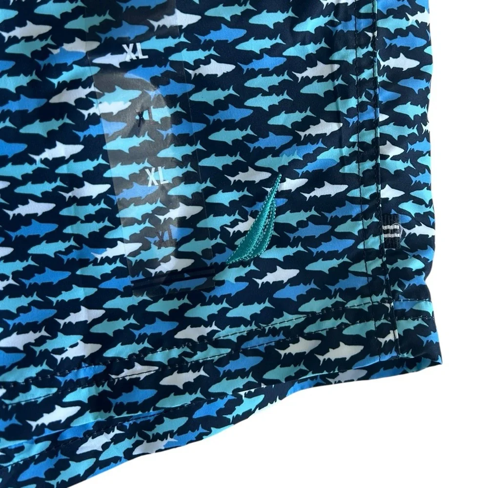 NWT Nautica Men’s Swim Trunks XL Blue Shark Print Quick Dry‎ Sustainable